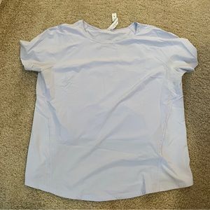 light blue lululemon workout tee